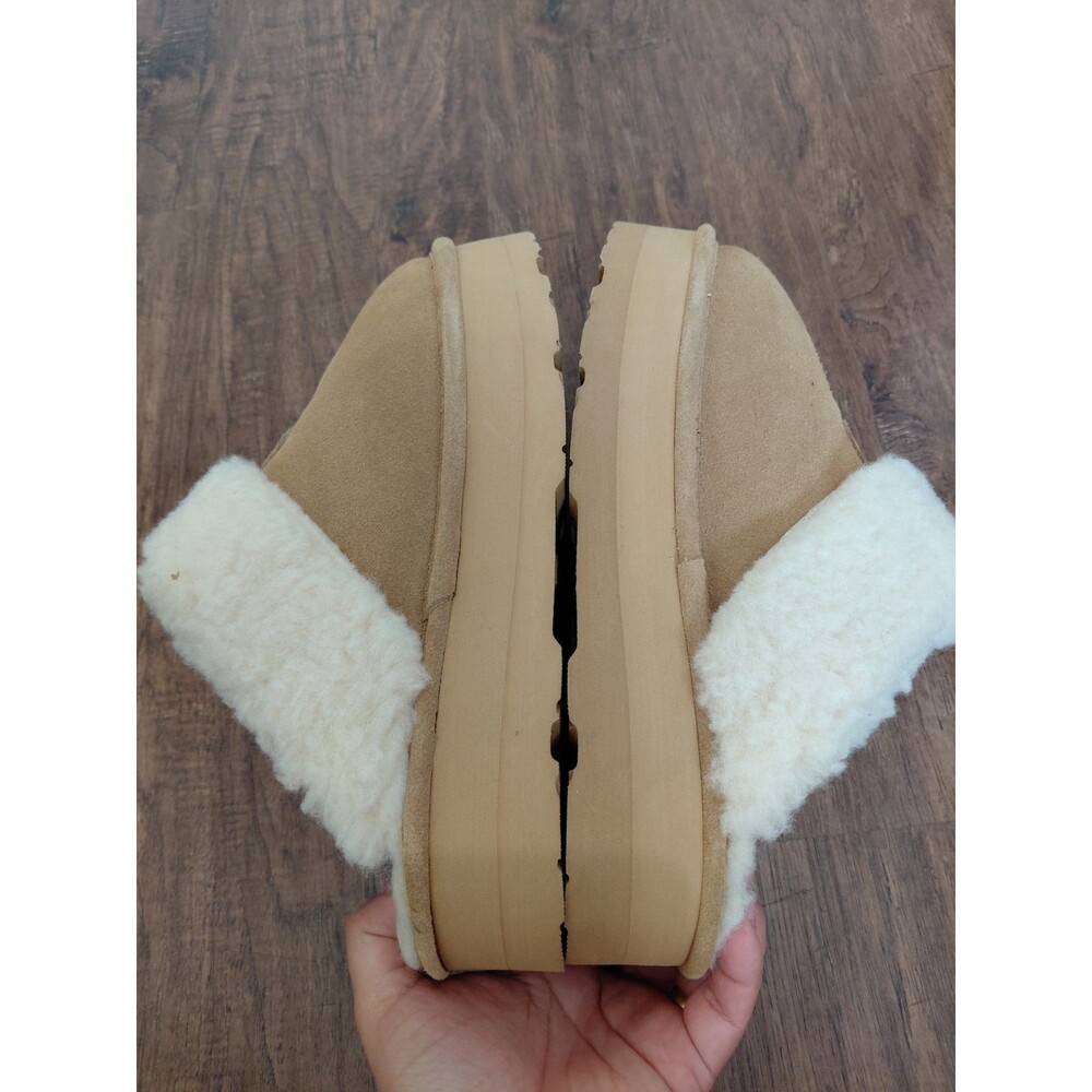 Bearpaw Platform Chunky Slippers, 10 Sheepskin, Tan Suede Leather - Picture 6 of 12